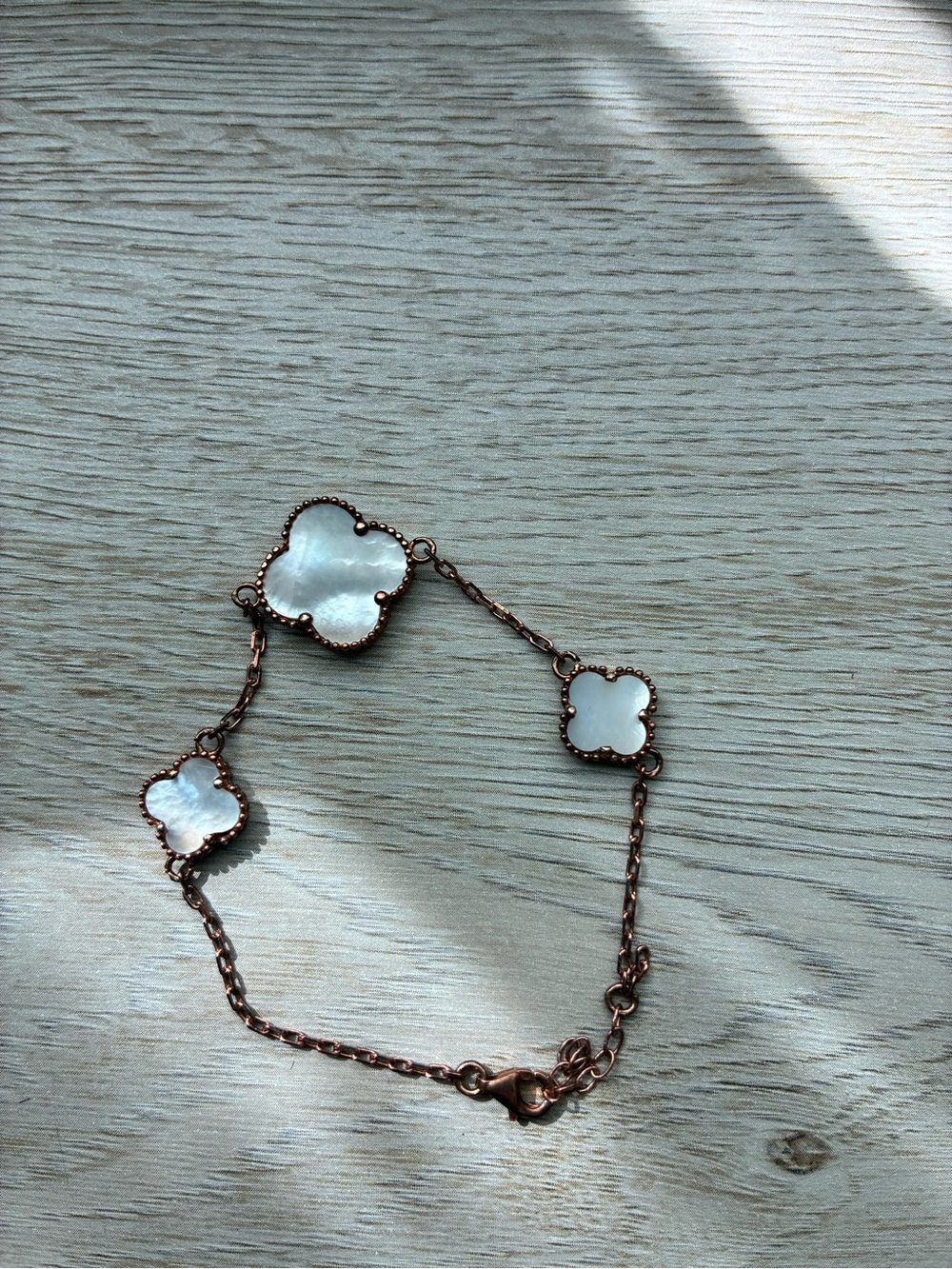 Mother-of-Pearl Clover Station Bracelet in Rose Gold